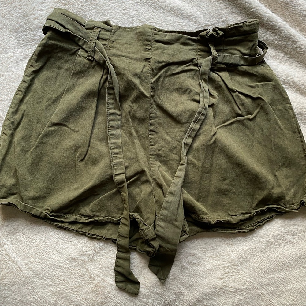 Stradivarius Olive Paper Bag Shorts